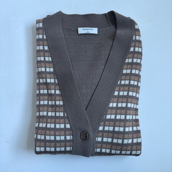 Aritzia Babaton Lacer Merino Wool Cardigan Sweater Brown White Checkered Small - Picture 17 of 17